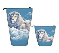 VTCTOASY Trousse à crayons télescopique sur pied pour bureau - Plume de paon verte - Trousse à crayons rétractable pour bureau - 7 x 14,5 cm, Agneau avec un lion sur les nuages, Taille unique