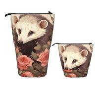 VTCTOASY Trousse à crayons télescopique sur pied pour bureau, trousse à crayons télescopique avec motif tournesol rouge, trousse à crayons rétractable pour bureau, 7 x 14,5 cm, Opossum et roses,