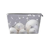 VTCTOASY Trousse de maquillage blanche pour femme avec boules de Noël - Grande capacité - Portable - En cuir synthétique - Étanche - Jolie trousse de toilette esthétique avec fermeture éclair,
