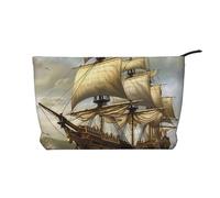 VTCTOASY Trousse de maquillage pour femme Albany - Grande capacité - Portable - En velours côtelé - Trousse de toilette de voyage mignonne et esthétique avec fermeture éclair, Age of Discovery Ship,