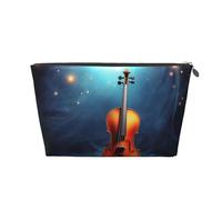 VTCTOASY Trousse de maquillage pour femme avec affiche de violon - Grande capacité - Portable - En cuir synthétique - Étanche - Jolie trousse de toilette esthétique à fermeture éclair, Argenté, One