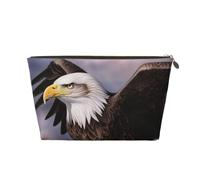 VTCTOASY Trousse de maquillage pour femme avec aigle à tête blanche - Grande capacité - Portable - En cuir synthétique - Étanche - Jolie trousse de toilette esthétique - Fermeture éclair, doré, One