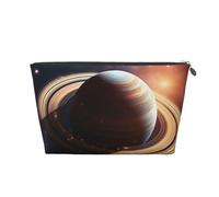 VTCTOASY Trousse de maquillage pour femme avec anneau Saturne - Grande capacité - Portable - En cuir synthétique - Étanche - Jolie pochette de maquillage esthétique à fermeture éclair, Argenté, One