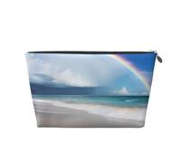 VTCTOASY Trousse de maquillage pour femme avec arc-en-ciel et étoile de mer - Grande capacité - Portable - En cuir synthétique - Imperméable - Jolie trousse de toilette esthétique à fermeture éclair,