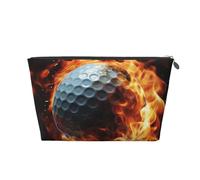 VTCTOASY Trousse de maquillage pour femme avec balle de golf sur le feu, trousse de maquillage portable de grande capacité, sac de rangement de maquillage portable en cuir synthétique, trousse de