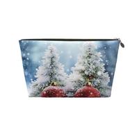VTCTOASY Trousse de maquillage pour femme avec boules d'arbre de Noël, neige, voyage, grande capacité, sac de rangement de maquillage portable en cuir synthétique, trousse de toilette mignonne et