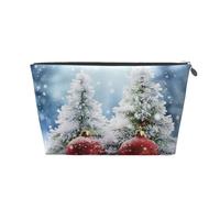VTCTOASY Trousse de maquillage pour femme avec boules d'arbre de Noël, neige, voyage, grande capacité, sac de rangement de maquillage portable en cuir synthétique, trousse de toilette mignonne et