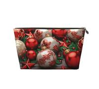 VTCTOASY Trousse de maquillage pour femme avec boules de Noël - Grande capacité - Portable - En cuir synthétique - Étanche - Jolie trousse de toilette esthétique avec fermeture éclair, doré, One Size