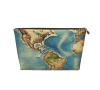 VTCTOASY Trousse de maquillage pour femme avec carte du monde - Grande capacité - Portable - En cuir synthétique - Étanche - Jolie trousse de toilette esthétique avec fermeture éclair, doré, One Size