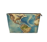 VTCTOASY Trousse de maquillage pour femme avec carte du monde - Grande capacité - Portable - En cuir synthétique - Étanche - Jolie trousse de toilette esthétique avec fermeture éclair, Argenté, One