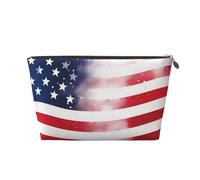 VTCTOASY Trousse de maquillage pour femme avec drapeau américain et étoiles, trousse de maquillage portable de grande capacité, sac de rangement de maquillage portable en cuir synthétique, trousse de