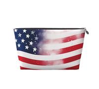 VTCTOASY Trousse de maquillage pour femme avec drapeau américain et étoiles, trousse de maquillage portable de grande capacité, sac de rangement de maquillage portable en cuir synthétique, trousse de