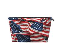 VTCTOASY Trousse de maquillage pour femme avec drapeau des États-Unis, grande capacité, sac de rangement de maquillage portable en cuir synthétique, trousse de toilette mignonne et esthétique à