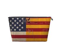 VTCTOASY Trousse de maquillage pour femme avec drapeau espagnol américain - Grande capacité - Portable - En cuir synthétique - Étanche - Jolie trousse de toilette - Esthétique - Fermeture éclair,