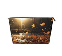 VTCTOASY Trousse de maquillage pour femme avec feuilles tombées volantes, grande capacité, sac de rangement de maquillage portable en cuir synthétique, trousse de toilette mignonne et esthétique à