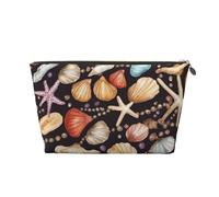 VTCTOASY Trousse de maquillage pour femme avec impression de perles et coquillages, grande capacité, sac de rangement de maquillage portable en cuir synthétique, trousse de toilette mignonne et