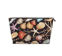 VTCTOASY Trousse de maquillage pour femme avec impression de perles et coquillages, grande capacité, sac de rangement de maquillage portable en cuir synthétique, trousse de toilette mignonne et