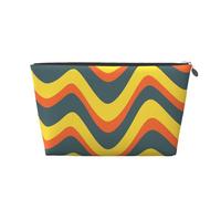 VTCTOASY Trousse de maquillage pour femme avec lignes ondulées et rayures - Grande capacité - Portable - En cuir synthétique - Étanche - Jolie trousse de toilette esthétique avec fermeture éclair,