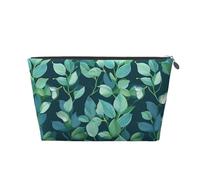 VTCTOASY Trousse de maquillage pour femme avec motif de feuilles vertes - Grande capacité - Portable - En cuir synthétique - Étanche - Jolie trousse de toilette esthétique à fermeture éclair, Argenté,