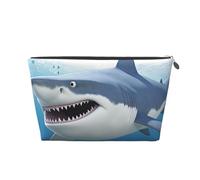 VTCTOASY Trousse de maquillage pour femme avec motif requin blanc - Grande capacité - Portable - En cuir synthétique - Étanche - Jolie trousse de toilette esthétique avec fermeture éclair, Argenté,