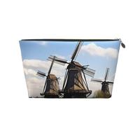 VTCTOASY Trousse de maquillage pour femme avec moulins à vent - Grande capacité - Portable - En cuir synthétique - Imperméable - Jolie trousse de toilette esthétique avec fermeture éclair, doré, One