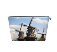 VTCTOASY Trousse de maquillage pour femme avec moulins à vent - Grande capacité - Portable - En cuir synthétique - Imperméable - Jolie trousse de toilette esthétique avec fermeture éclair, Argenté,