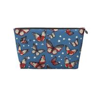 VTCTOASY Trousse de maquillage pour femme avec papillon patriotique - Grande capacité - Portable - En cuir synthétique - Étanche - Jolie trousse de toilette - Esthétique - Fermeture éclair, Argenté,