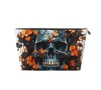 VTCTOASY Trousse de maquillage pour femme avec tête de mort et feuilles - Grande capacité - Portable - En cuir synthétique - Étanche - Jolie pochette de maquillage esthétique à fermeture éclair,