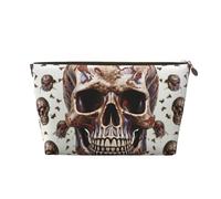 VTCTOASY Trousse de maquillage pour femme avec tête de mort sur fond blanc - Grande capacité - Portable - En cuir synthétique - Étanche - Jolie trousse de toilette esthétique à fermeture éclair, doré,