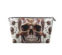 VTCTOASY Trousse de maquillage pour femme avec tête de mort sur fond blanc - Grande capacité - Portable - En cuir synthétique - Étanche - Jolie trousse de toilette esthétique à fermeture éclair,