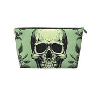 VTCTOASY Trousse de maquillage pour femme avec tête de mort sur fond vert clair - Grande capacité - Portable - En cuir synthétique - Étanche - Jolie trousse de toilette esthétique à fermeture éclair,