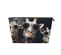 VTCTOASY Trousse de maquillage pour femme avec trois girafes portant des lunettes de soleil, trousse de maquillage de voyage de grande capacité, sac de rangement de maquillage portable en cuir