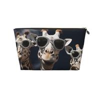 VTCTOASY Trousse de maquillage pour femme avec trois girafes portant des lunettes de soleil, trousse de maquillage de voyage de grande capacité, sac de rangement de maquillage portable en cuir