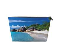 VTCTOASY Trousse de maquillage pour femme, belle plage, voyage, trousse de maquillage portable de grande capacité, sac de rangement de maquillage portable en cuir synthétique, trousse de toilette