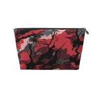 VTCTOASY Trousse de maquillage pour femme - Camouflage rouge - Grande capacité - Portable - En cuir synthétique - Étanche - Jolie trousse de toilette esthétique avec fermeture éclair, Argenté, One