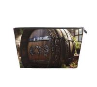 VTCTOASY Trousse de maquillage pour femme en forme de tonneau de vin rouge, trousse de maquillage de voyage de grande capacité, sac de rangement de maquillage portable en cuir synthétique imperméable,