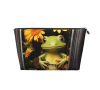 VTCTOASY Trousse de maquillage pour femme grenouille assise à l'intérieur avec fermeture éclair - Grande capacité - Portable - En cuir synthétique - Imperméable - Jolie trousse de toilette esthétique