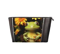 VTCTOASY Trousse de maquillage pour femme grenouille assise à l'intérieur avec fermeture éclair - Grande capacité - Portable - En cuir synthétique - Imperméable - Jolie trousse de toilette esthétique