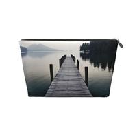 VTCTOASY Trousse de maquillage pour femme - Jetée en bois et lac calme - Grande capacité - Portable - Organiseur de maquillage portable - En cuir synthétique - Imperméable - Jolie trousse de toilette