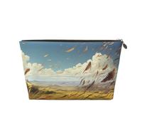 VTCTOASY Trousse de maquillage pour femme - Le vent souffle les plumes - Trousse de maquillage de voyage de grande capacité - Sac de rangement portable en cuir synthétique imperméable - Trousse de