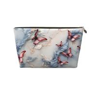 VTCTOASY Trousse de maquillage pour femme - Marbre et papillon - Grande capacité - Portable - En cuir synthétique - Étanche - Jolie trousse de toilette esthétique à fermeture éclair, doré, One Size
