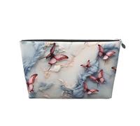 VTCTOASY Trousse de maquillage pour femme - Marbre et papillon - Grande capacité - Portable - En cuir synthétique - Étanche - Jolie trousse de toilette esthétique à fermeture éclair, Argenté, One Size