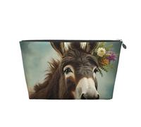 VTCTOASY Trousse de maquillage pour femme - Motif âne et animaux - Grande capacité - Portable - En cuir synthétique - Étanche - Jolie et esthétique - Fermeture éclair, Argenté, One Size