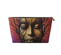 VTCTOASY Trousse de maquillage pour femme - Motif arbre de visage - Grande capacité - Portable - En cuir synthétique - Étanche - Jolie trousse de toilette esthétique avec fermeture éclair, doré, One