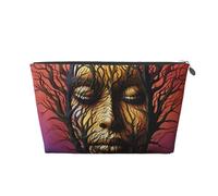 VTCTOASY Trousse de maquillage pour femme - Motif arbre de visage - Grande capacité - Portable - En cuir synthétique - Étanche - Jolie trousse de toilette esthétique avec fermeture éclair, Argenté,