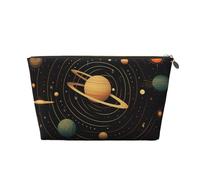 VTCTOASY Trousse de maquillage pour femme - Motif astronomique rétro - Grande capacité - Portable - En cuir synthétique - Étanche - Jolie trousse de toilette - Esthétique - Fermeture éclair, doré, One