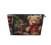 VTCTOASY Trousse de maquillage pour femme - Motif branche d'arbre de Noël, ours - Grande capacité - Portable - En cuir synthétique - Étanche - Jolie trousse de toilette esthétique avec fermeture