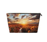 VTCTOASY Trousse de maquillage pour femme - Motif coucher de soleil sur un champ de tournesol - Grande capacité - Portable - En cuir synthétique - Étanche - Jolie trousse de toilette esthétique avec