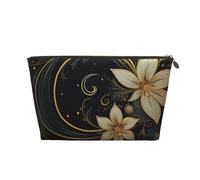 VTCTOASY Trousse de maquillage pour femme - Motif doré sur fond noir - Grande capacité - Portable - En cuir synthétique - Étanche - Jolie trousse de toilette esthétique avec fermeture éclair, doré,