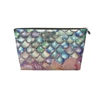 VTCTOASY Trousse de maquillage pour femme - Motif écailles de sirène - Grande capacité - Portable - En cuir synthétique - Étanche - Jolie trousse de toilette esthétique - Fermeture éclair, doré,